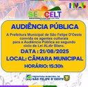 A Prefeitura Municipal de São Felipe D'Oeste convida os agentes culturais para a Audiência Pública ao segundo ciclo da Lei ALdir Blanc.